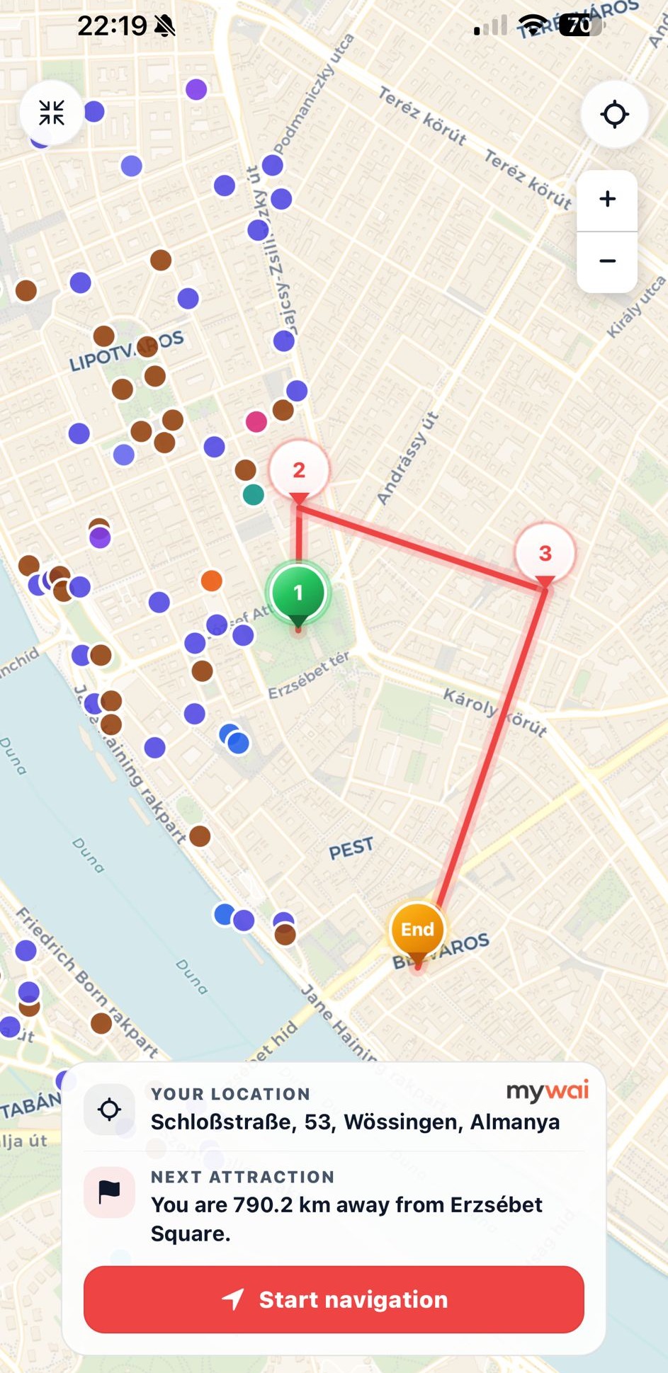 Tour map with route